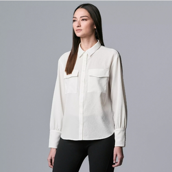 Simply Vera Vera Wang Button Front Blouson Sleeve Blouse NWOT - Picture 1 of 12